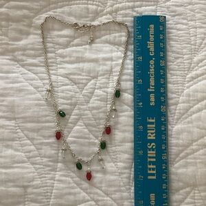 Holiday Silver Necklace with Red and Green Accents